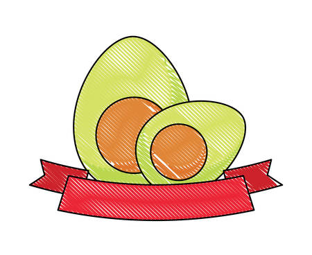 avocados and decorative ribbon over white background, vector illustrationのイラスト素材