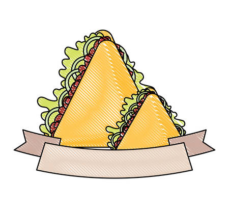 decorative ribbon with quesadillas over white background, vector illustrationのイラスト素材