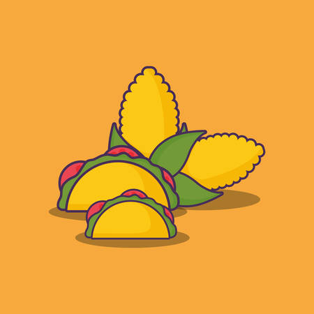 corns and mexican tacos over yellow background, colorful design. vector illustrationのイラスト素材