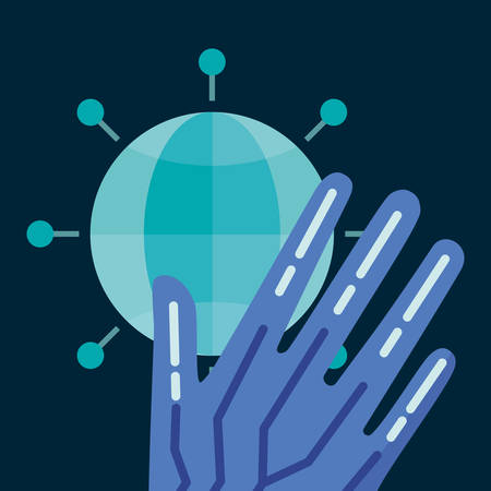 virtual reality design with wired glove and global sphere over blue background, colorful design. vector illustrationのイラスト素材
