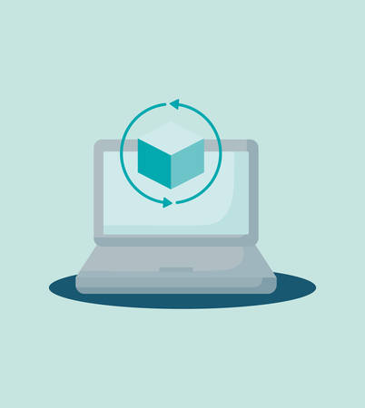 virtual reality design with laptop computer with 3d model symbol over background, colorful design. vector illustrationのイラスト素材