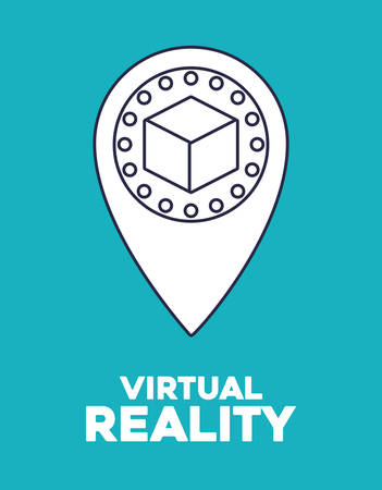 virtual reality design with location pin with 3d model symbol icon over blue background, colorful design. vector illustrationのイラスト素材