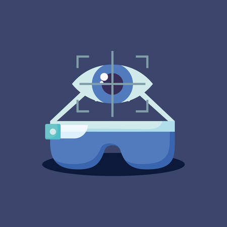Virtual reality design with vr glasses and eye focus symbol over blue background, colorful design. vector illustrationのイラスト素材