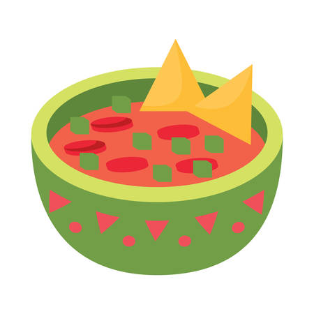 nachos and sauce bowl over white background, vector illustrationのイラスト素材