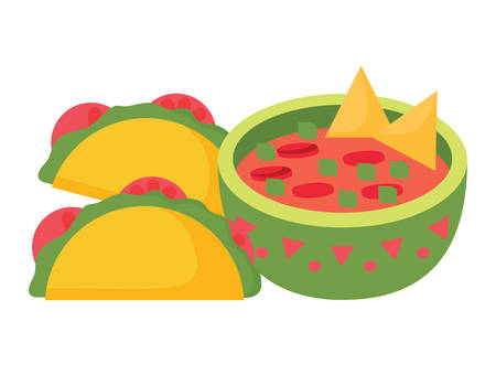 Mexican tacos and sauce bowl over white background, colorful design. vector illustrationのイラスト素材