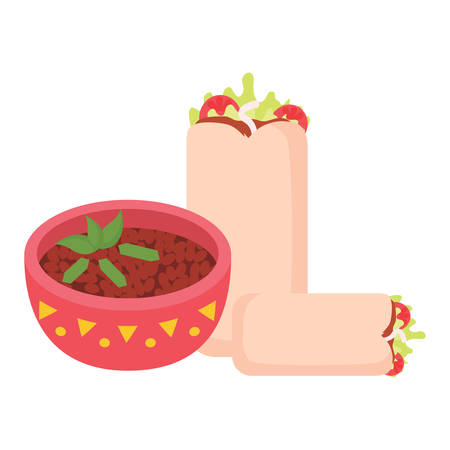 mexican burrito and black beans soup over white background, vector illustrationのイラスト素材