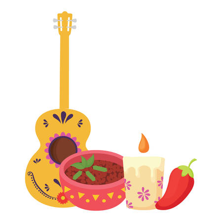 guitar and mexican food and culture related icons over white background, colorful design. vector illustrationのイラスト素材