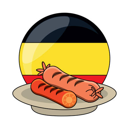 german flag and dish with sausages over white background, vector illustrationのイラスト素材