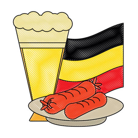 german beer and sausages over white background, vector illustrationのイラスト素材