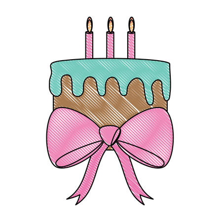decorative bow with birthday cake icon over white background, vector illustrationのイラスト素材