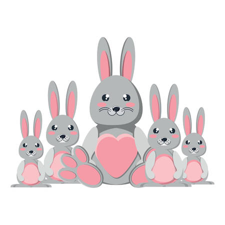 Happy cute rabbits together over white background, vector illustrationのイラスト素材