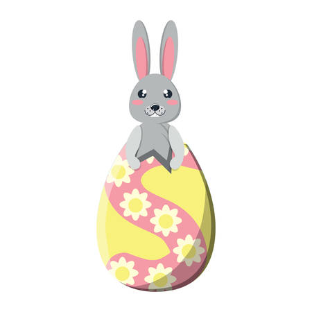 easter egg with cute rabbit over white background, vector illustrationのイラスト素材