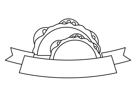 decorative ribbon with mexican tacos over white background, vector illustrationのイラスト素材