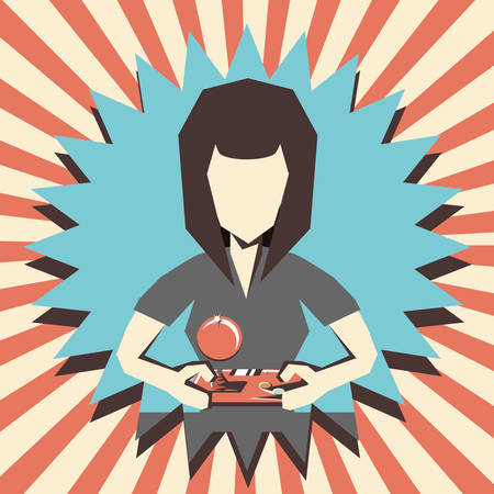 woman playing video game retro vector illustration designのイラスト素材