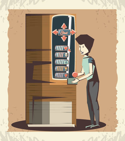 man playing video game retro vector illustration designのイラスト素材