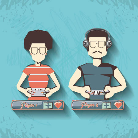 people playing video game retro vector illustration designのイラスト素材