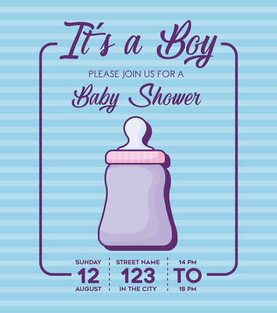 baby shower invitation with its a boy concept with cute baby bottle icon over blue background, colorful design. vector illustrationのイラスト素材