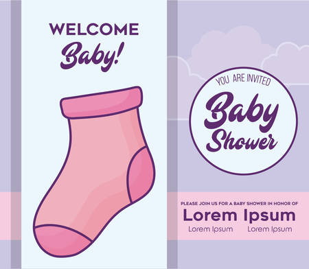 baby shower invitation with sock icon, colorful design. vector illustrationのイラスト素材