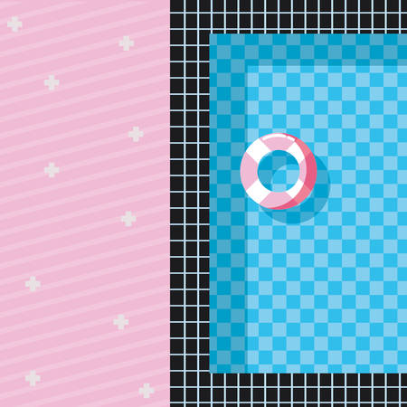 Memphis style design with pool and float icons, colorful design. vector illustrationのイラスト素材