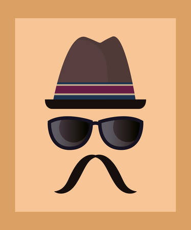Hipster style design with hat and sunglasses over orange background, colorful design. vector illustrationのイラスト素材