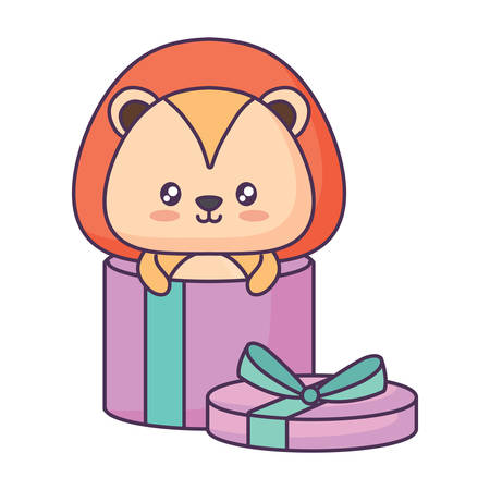 gift box with cute lion over white background, vector illustrationのイラスト素材