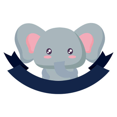 decorative ribbon with cute elephant icon over white background, vector illustrationのイラスト素材