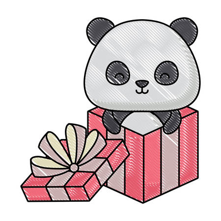 gift box with cute panda bear icon over white background, vector illustrationのイラスト素材