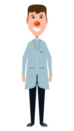 cartoon doctor with red nose and stethoscope over white background, colorful design. vector illustrationのイラスト素材