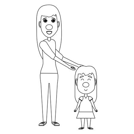 Woman with happy kid with clown nose icon over white background, vector illustrationのイラスト素材