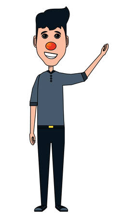 Cartoon man standing with red nose icon over white background, vector illustrationのイラスト素材