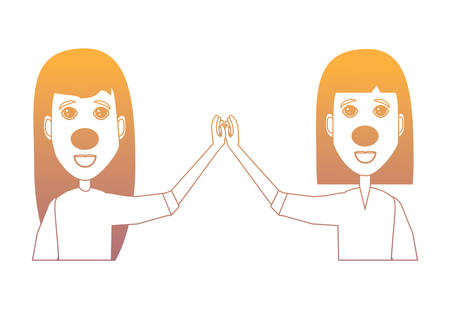 Cartoon happy women with red noses over white background, vector illustrationのイラスト素材