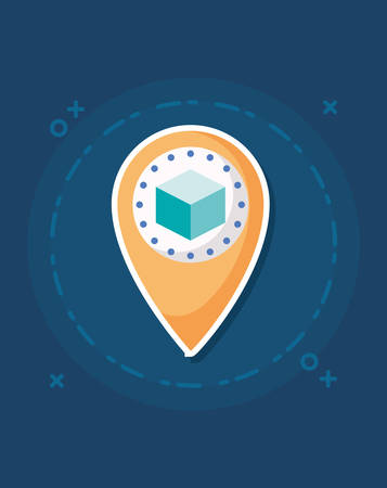 location pin with 3d model over blue background, colorful design. vector illustrationのイラスト素材