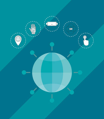 interactivity symbol and Virtual reality related icons over blue background, colorful design. vector illustrationのイラスト素材