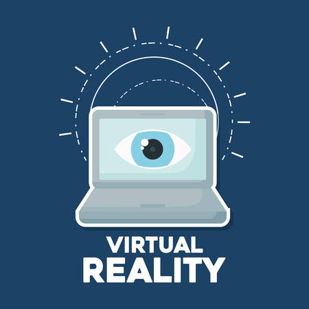 Virtual reality design with laptop computer icon over blue background, colorful design. vector illustrationのイラスト素材