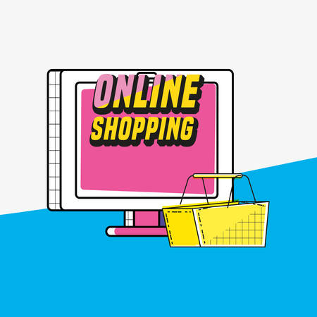 online shopping with display computer pop art style vector illustration designのイラスト素材
