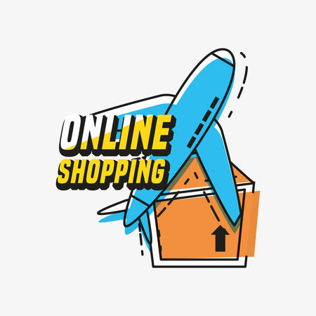 online shopping with airplane flying vector illustration designのイラスト素材