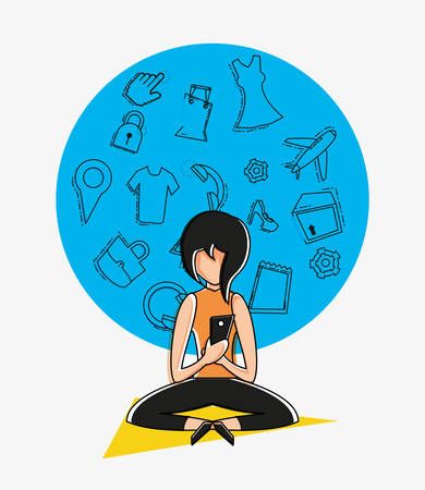 woman avatar with online shopping icon pop art style vector illustration designのイラスト素材