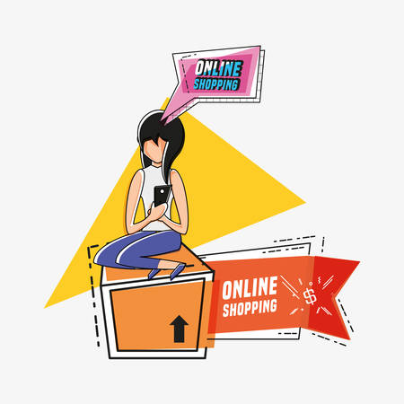woman avatar with online shopping icon pop art style vector illustration designのイラスト素材