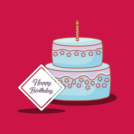 happy birthday postcard with sweet cake vector illustration designのイラスト素材