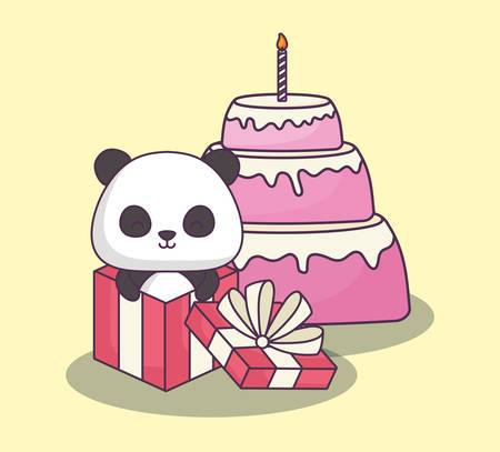 cute panda bear clebrating party character vector illustration designのイラスト素材