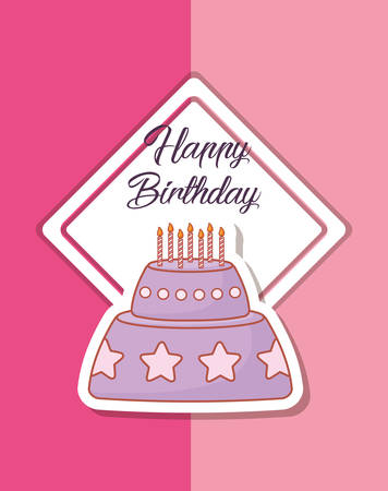happy birthday card with sweet cake vector illustration designのイラスト素材
