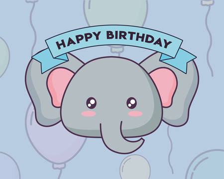 cute elephant birthday card character vector illustration designのイラスト素材