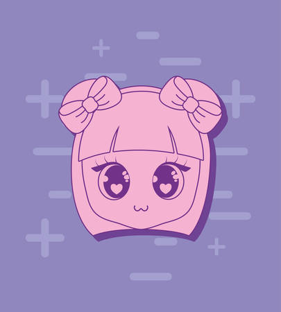 girl face icon over purple background, colorful line design. vector illustrationのイラスト素材