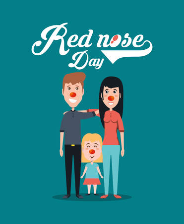 Red nose day design with cartoon family with red noses over blue background, colorful design. vector illustrationのイラスト素材