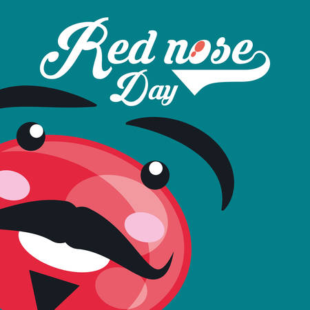 Red nose day design with cartoon happy red nose over blue background, vector illustraitonのイラスト素材