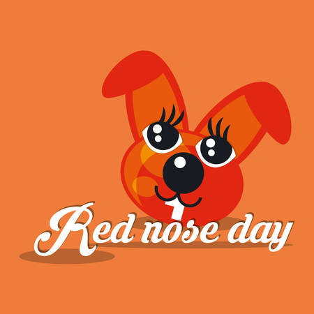Red nose day design with cartoon rabbit red nose over orange  background, vector illustraitonのイラスト素材