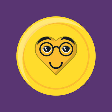 cartoon coin with glasses over purple background, colorful design. vector illustrationのイラスト素材