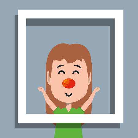 Decorative frame with cartoon girl with red nose over gray background, colorful design. vector illustrationのイラスト素材