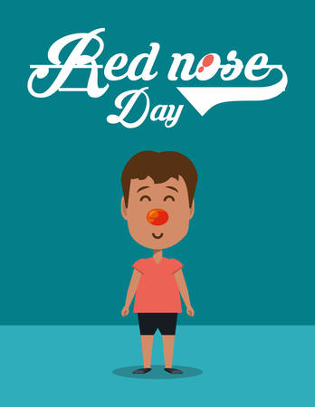 Red nose day design with cartoon boy with red nose over blue background, colorful design. vector illustrationのイラスト素材