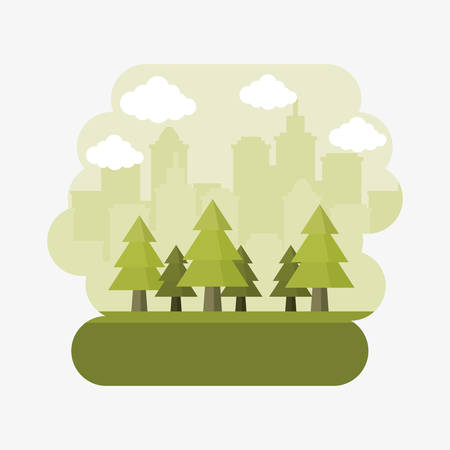 trees over city urban and white background, colorful design. vector illustrationのイラスト素材